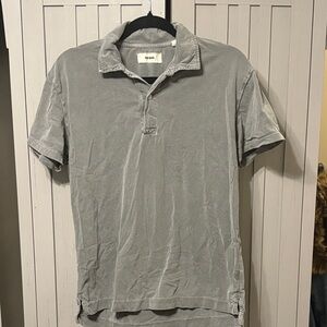 Buck Mason Slate Polo Shirt, weathered look.